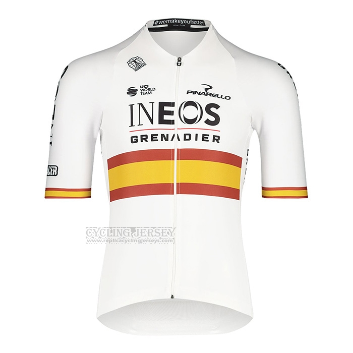2022 Cycling Jersey Spain Champion Ineos White Red Short Sleeve and Bib Short